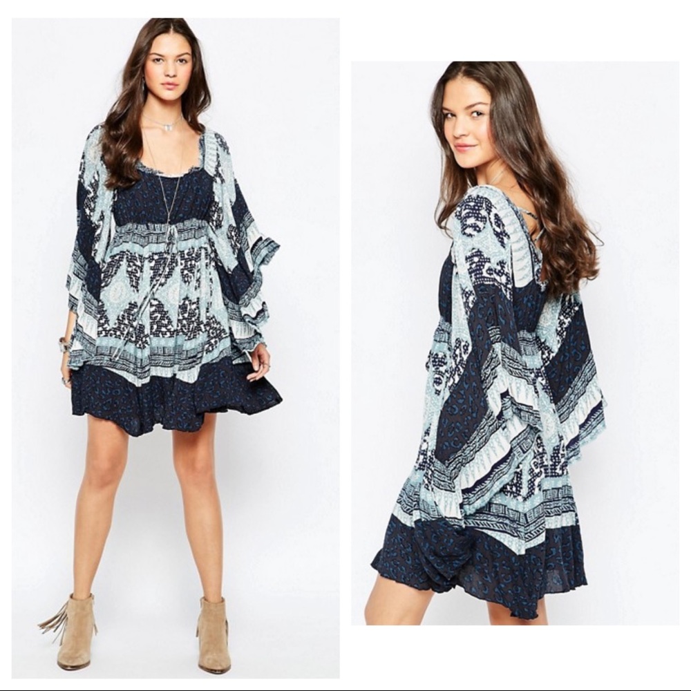 Free People Heart of Gold Dress in Indigo Combo S - Picture 4 of 8